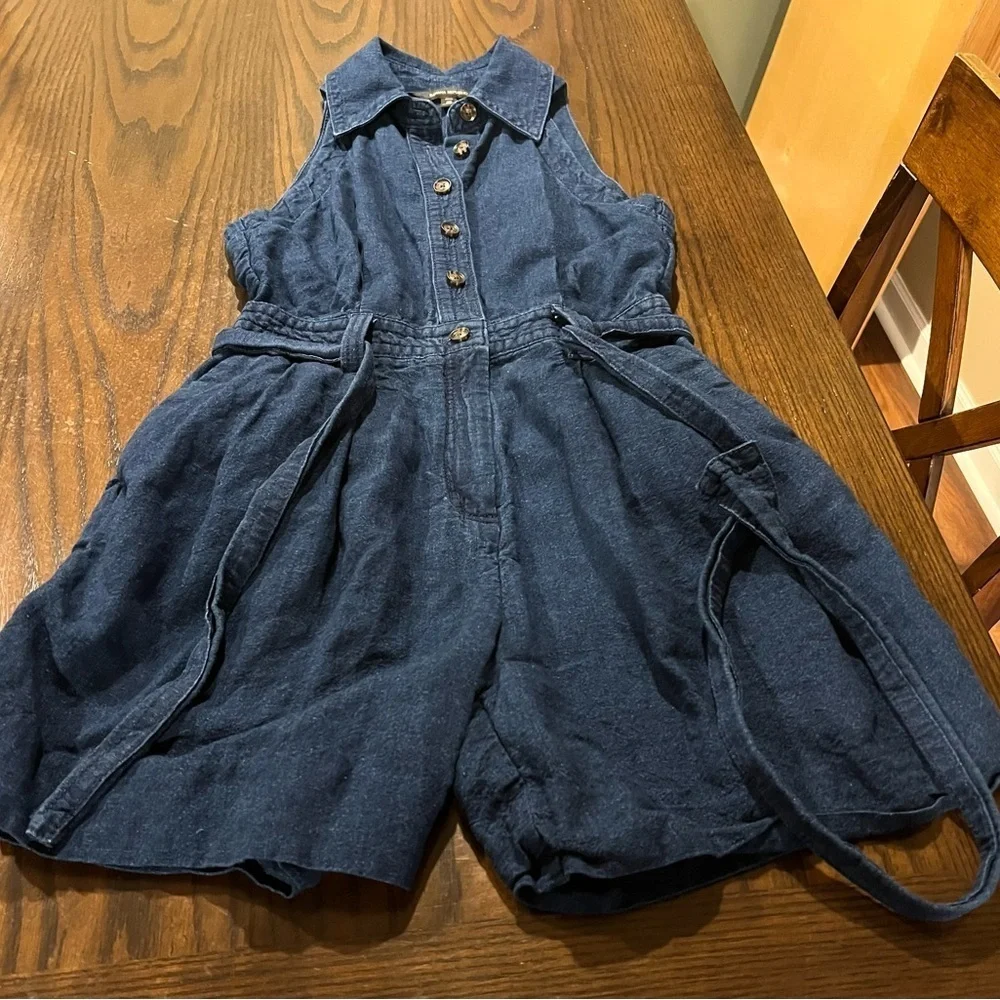 Banana Republic 00 Petite Linen Cotton Blend Button Front Camp Romper Pleaded